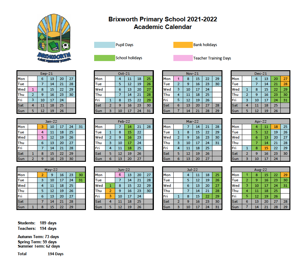 Brixworth CEVC Primary School Term Dates